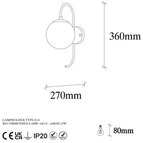 Candeeiro de Parede Jewel – Ouro Brilhante – 15 x 27 cm