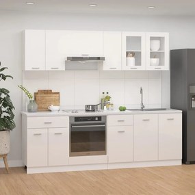 vidaXL 8 pcs conj. armários de cozinha contraplacado branco brilhante