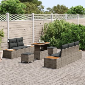 Conjunto de Sofá de Jardim vidaXL com Almofadas Cinza Poliratan Acácia
