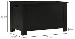 Baú de Armazenamento de Madeira Baú de Arrumação com Dobradiça de Segurança Carga Máxima 20 kg 81x40x46 cm Preto