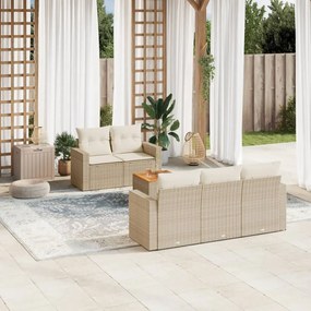 6 pcs conjunto de sofás p/ jardim com almofadões vime PE bege