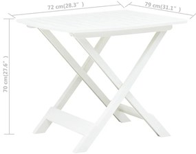Mesa de jardim dobrável 79x72x70 cm plástico branco