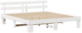 Estrado de cama com cabeceira branca 180x200 cm Madeira Maciça Pinho