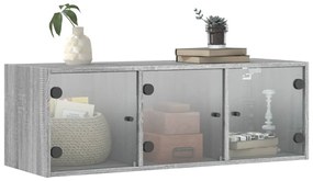 Armário de parede c/ portas de vidro 102x37x35 cm cinza sonoma