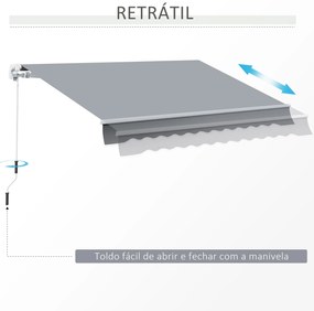 Outsunny Toldo Manual Retrátil com Manivela 295x245cm Toldo Enrolável Alumínio com Proteção Solar para Janela Portas Balcão Terraço Exterior Cinza