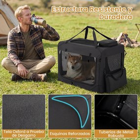 Transportadora dobrável tamanho L 83,5 x 58 x 58 cm para animais de estimação, com janelas de rede, 3 portas, cama felpuda e bolsos removíveis, para u