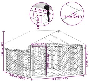 Canil de exterior com telhado 200x200x150 cm