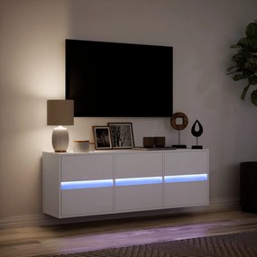 Móvel de parede para TV com luzes LED 130x31x45 cm branco