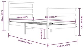 Estrutura de cama 90x200 cm pinho maciço branco