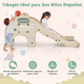 Escorrega de elefante 4 em 1 para crianças com mais de 18 meses Zona de amortecimento de basquetebol em forma de elefante Degraus antiderrapantes Verd