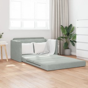 Sofá Cama de Chão 2-em-1 Cinza Claro 124x204x61 cm Veludo
