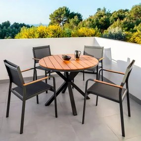Conjunto De Mesa Redonda Archer (ø100 Cm) E 4 Cadeiras De Jardim Cinza Grafito - Sklum