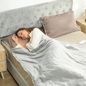 Manta Elétrica 180x130 cm Manta Térmica com Tecido Suave 10 Níveis de Temperatura e Temporizador Cinzento