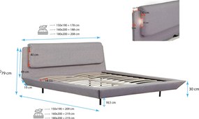 Cama de Casal Flutuante Beatrice com Colchão – 150x190 cm – Cinzento –