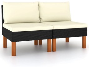 vidaXL Sofás de centro 2 pcs vime PE e madeira de eucalipto maciça