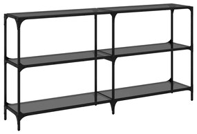 Mesa consola com tampo em vidro preto 158,5x30x81 cm aço