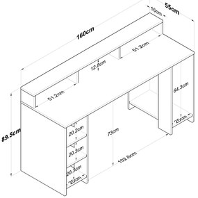 Secretária HA110 – Nogueira e Antracite – 160 cm x 89,5 cm x 55 cm