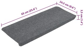 Tapetes de escada autoadesivos 15 pcs 65x24,5x3,5 cm cinzento