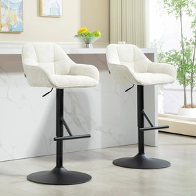 Conjunto de 2 bancos de bar com altura ajustável 52,5 x 53 x 86,5-108 cm, estofos com efeito de linho e base em aço  cor creme