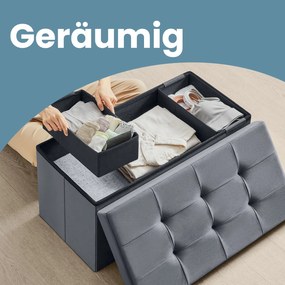 Banco com espaço de arrumação em veludo 38 x 76 x 38 cm cinza escuro