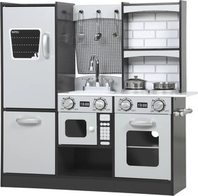 AIYAPLAY Cozinha de Brincar Infantil Cozinha de Madeira com Acessórios em Aço Inoxidável Micro-Ondas 81x27x79,7 cm Castanho Escuro | Aosom Portugal