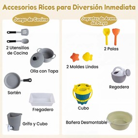 Cozinha de Brincar para Exterior, 80 x 44,5 x 87,5 cm, Tampo Deslizante, Natural