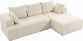Sofá-Cama de Canto com Chaise Longue, 256 x 158 x 85 cm, Assento com Molas Ensacadas, Bege