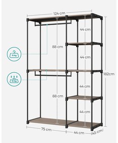 Guarda roupa aberto com varões para roupa 43 x 124 x 182 cm Castanho-greige
