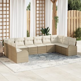 Conjunto de Sofá de Jardim vidaXL com Almofadas Bege Poly Rattan 10 Pe