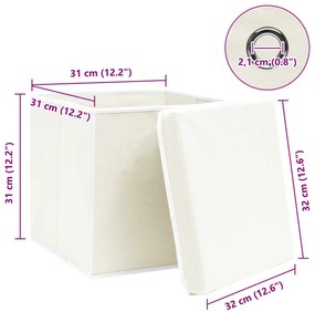 Caixas de arrumação com tampas 4 pcs 32x32x32 cm tecido branco