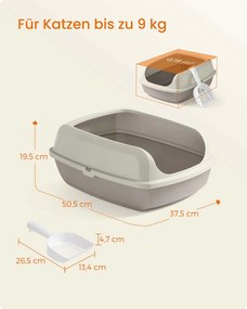 Caixa de areia aberta garos 50,5 x 37,5 x 19,5 cm com paredes laterais altas e pá bege cappuccino