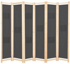 vidaXL Divisória de quarto com 6 painéis 240x170x4 cm tecido cinzento