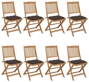 Cadeiras de jardim dobráveis 8 pcs c/ almofadões acácia maciça