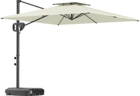 Outsunny Guarda-sol suspenso quadrado 2,5 x 2,5 m, guarda-sol de jardim exterior, Dupla cobertura, inclinável, 2 bases, manivela, Creme | Aosom Portugal