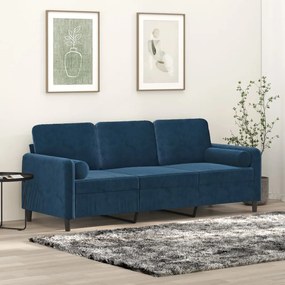 vidaXL Sofá 3 lugares c/ almofadas/almofadões 180 cm veludo azul