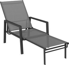 Outsunny Espreguiçadeira de Jardim Dobrável com Apoio para os Pés Retrátil Encosto Ajustável em 5 Níveis 185x63x55 cm Cinza Escuro | Aosom Portugal