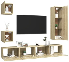 Conjunto de 5 Móveis de Parede de TV Sines L - Carvalho - Design Moder