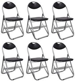 vidaXL Cadeiras de jantar dobráveis 6 pcs couro artificial e aço preto