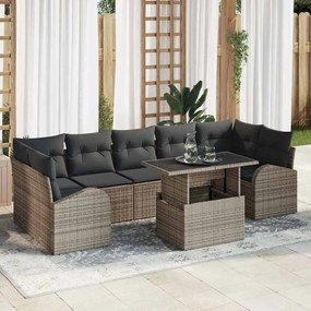 Conjunto de Sofá de Jardim vidaXL 8 Peças com Almofadas Rattan Poliéster Cinzento