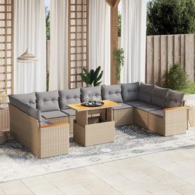 11 pcs conjunto sofás de jardim c/ almofadões vime PE bege
