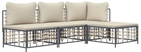 4 pcs conjunto lounge de jardim c/ almofadões vime PE antracite