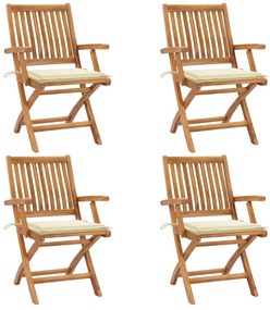 vidaXL Cadeiras de jardim dobráveis c/ almofadões 4 pcs teca maciça