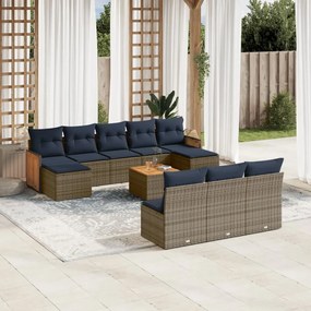 vidaXL 11 pcs conjunto sofás de jardim c/ almofadões vime PE cinzento