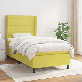 vidaXL Cama com molas/colchão 90x200 cm tecido verde