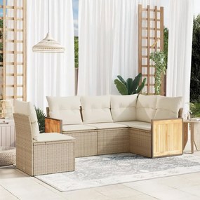 5 pcs conjunto de sofás p/ jardim com almofadões vime PE bege