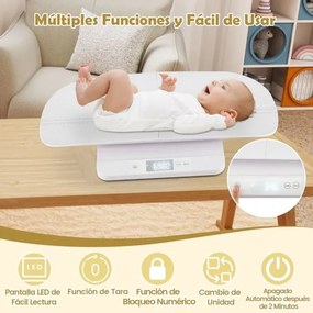 Balança digital para bebés 61 cm x 33 cm x 8 cm com bandeja removível para medir o peso e a altura com 5 unidades, desligamento automático e ecrã LED