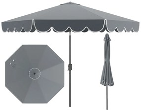 Guarda-sol 300 x 251 cm com manivela, inclinação com botão, ventilação superior e 8 varas para piscina ou praia, cinza