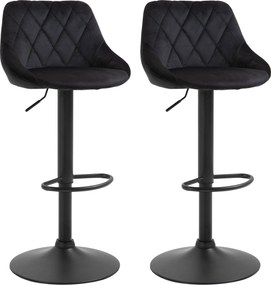 HOMCOM Conjunto 2 Banquetas de Bar Altura Ajustável Giratórias, Banquetas com Aparência aveludada, Assento com Encosto, Capitonnê em Diamante e Apoio para Pés para Bar, Balcão, Sala de Jantar, Aço Preto | Aosom Portugal