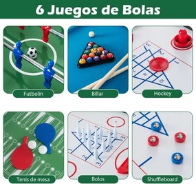 Conjunto de Jogos para crianças 12 em 1 com mesa de hóquei em ar, mesa matraquilhos, mesa de ténis de mesa, xadrez, bowling e shuffleboard 121 x 105 x