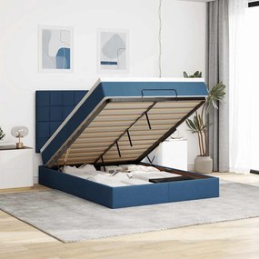 vidaXL Estrutura de cama otomana com colchão tecido azul 140x200cm